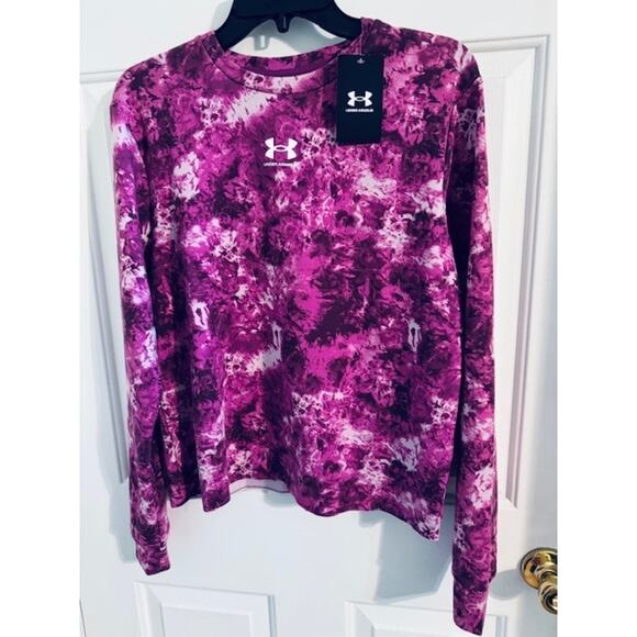 Under Armour Tops - NWT Under Armour Women’s Terry Print Crew Sweatshirt Pink White Sz M